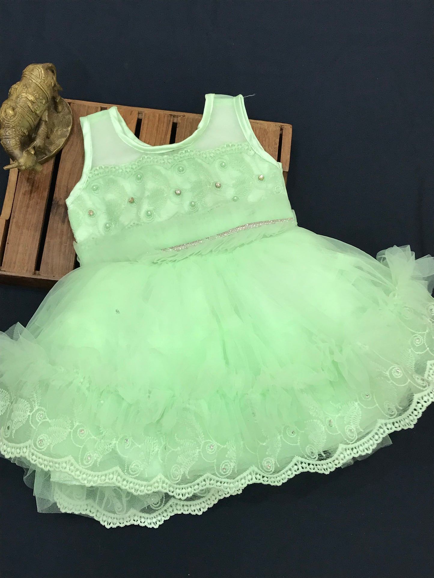 Light Green Colored Kids Party Wear Net Frock Near Me