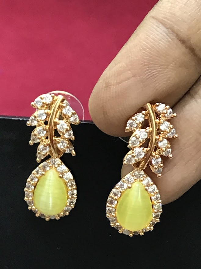 Beautiful Yellow Color American Diamond Earrings Near Me