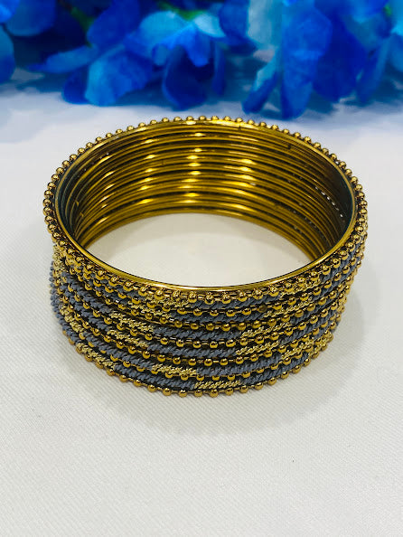 Trendy Grey Color Moti Beaded Designer Antique Gold Wedding Bangle Sets For Women