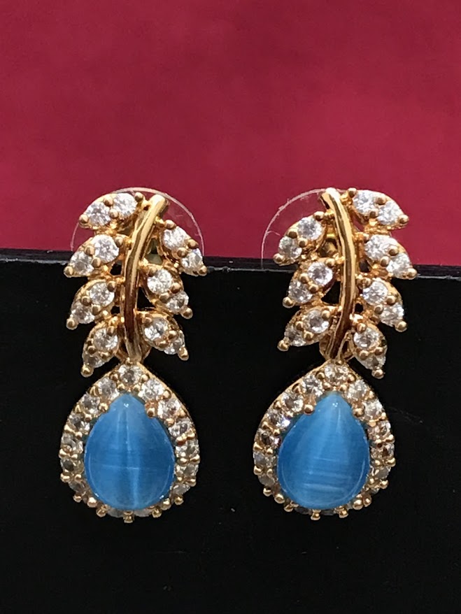 American Diamond Sky Blue Color Beautiful Earrings Near Me