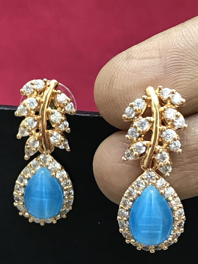 Diamond Sky Blue Color Beautiful Earrings In USA