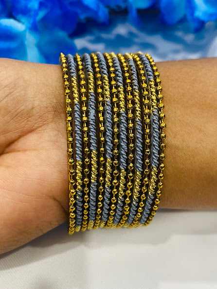 Gray Color Moti Beaded Designer Antique Gold Bangles Near Me