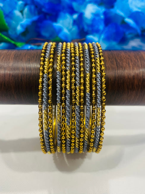Trendy Gray Color Moti Beaded Designer Antique Gold Wedding Bangle Sets For Women