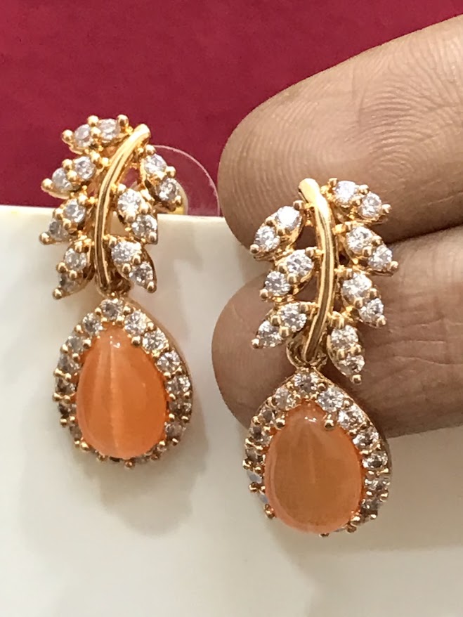 American Diamond Orange Color Beautiful Earrings Near Me