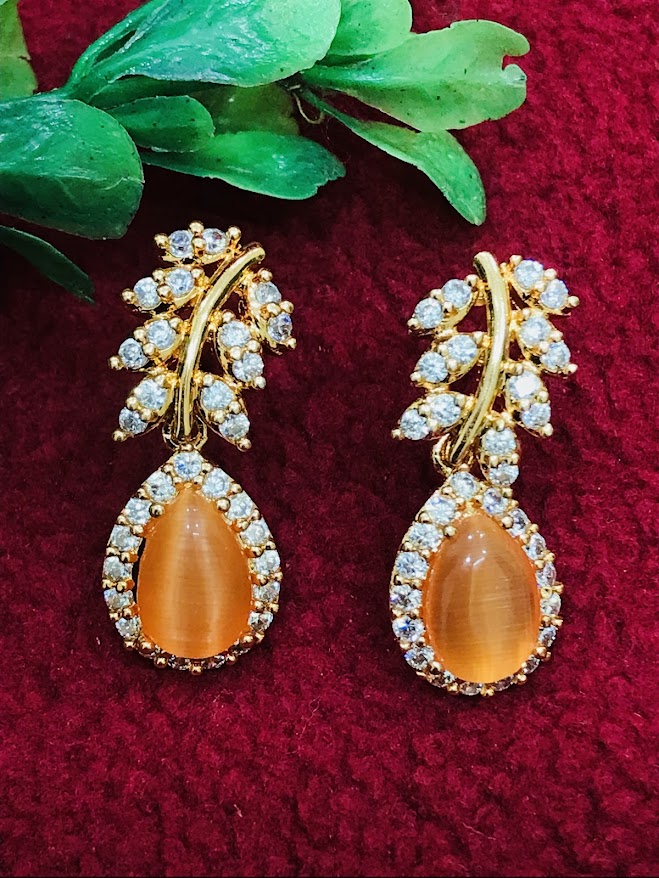 Attractive American Diamond Orange Color Beautiful Earrings
