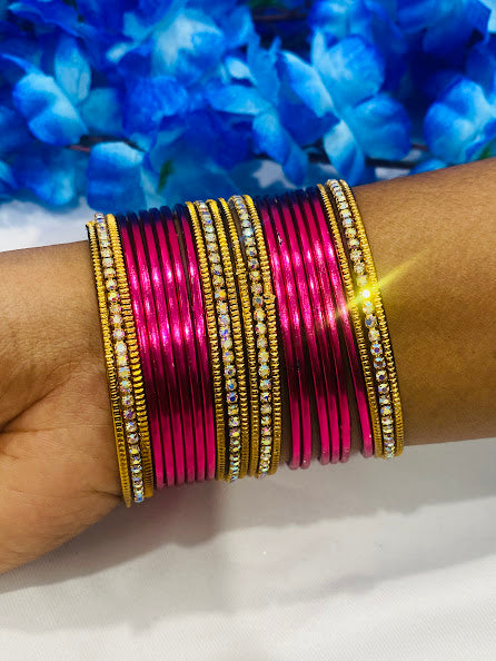 Pink Color Gold Tone Stone Studded Metal Bangle Sets Near Me