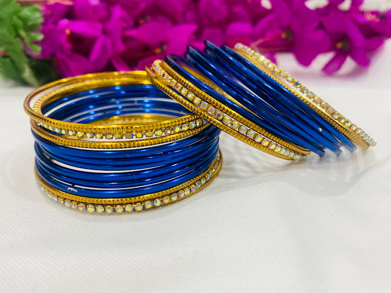 Ethnic Beads Studded Blue Color Shining Metal Bangles in Paradise Valley