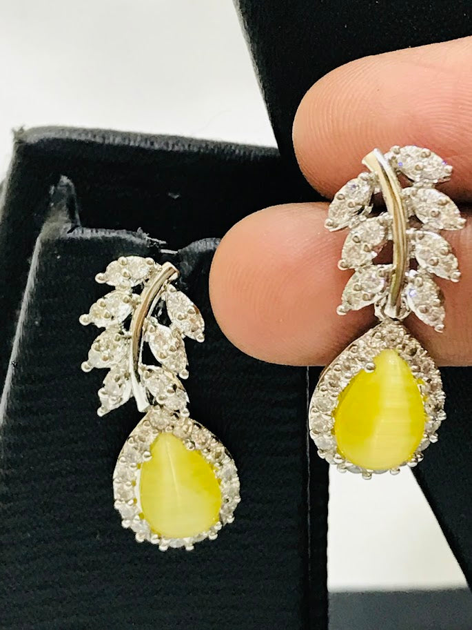 American Diamond Yellow Color Earrings In Yuma