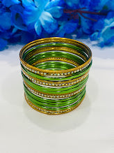 Shimmering Graceful Green Color Stone Studded Designer Metal Bangle Sets