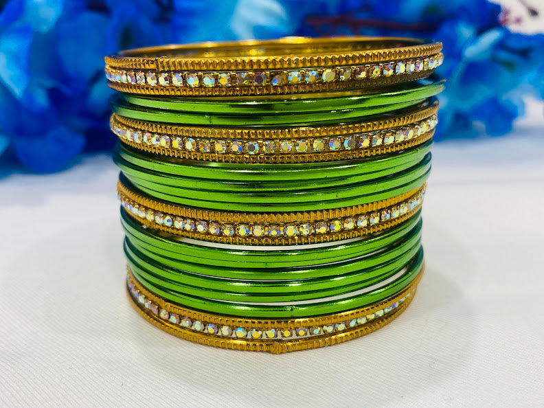 Stone Studded Designer Metal Bangle Sets in Gila Blend