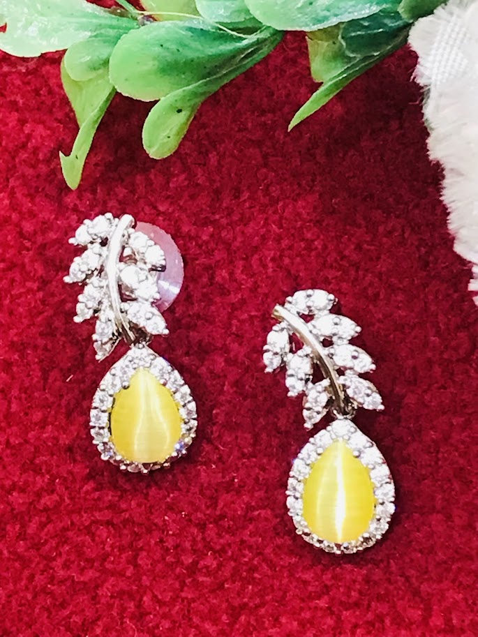 American Diamond Yellow Color Earrings Near Me