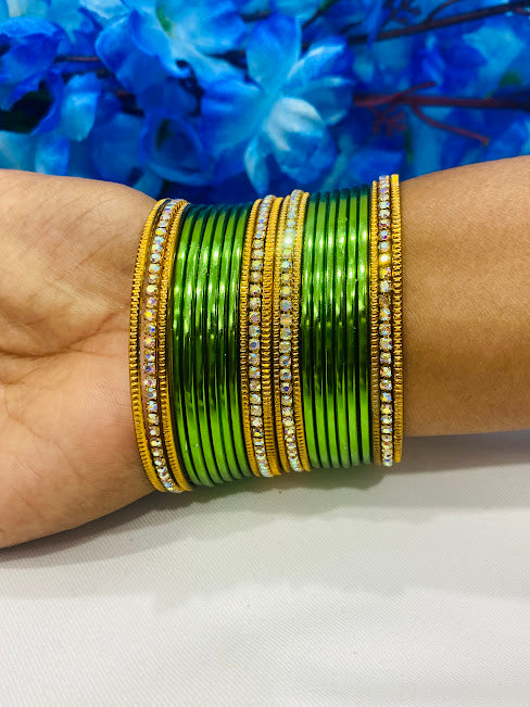 Green Color Stone Studded Designer Metal Bangles Near Me
