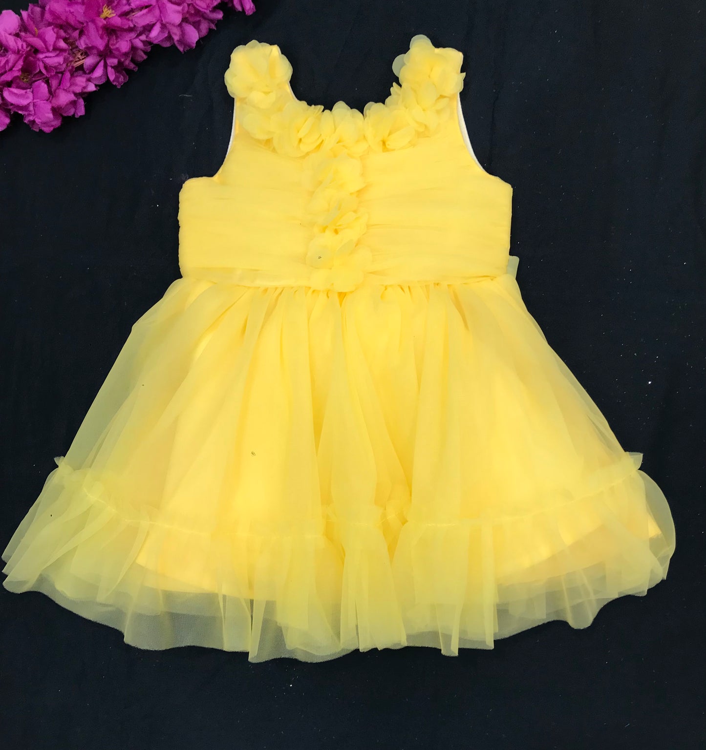 Alluring Yellow Colored Kids Party Wear Net Frock
