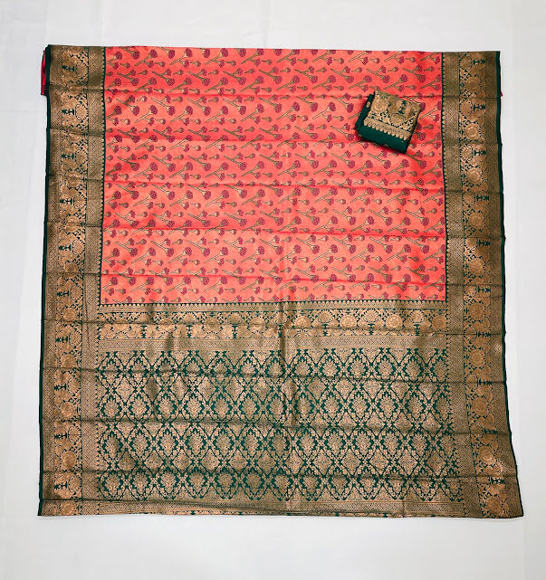 Soft Silk Saree With Green Color Pallu In Mesa