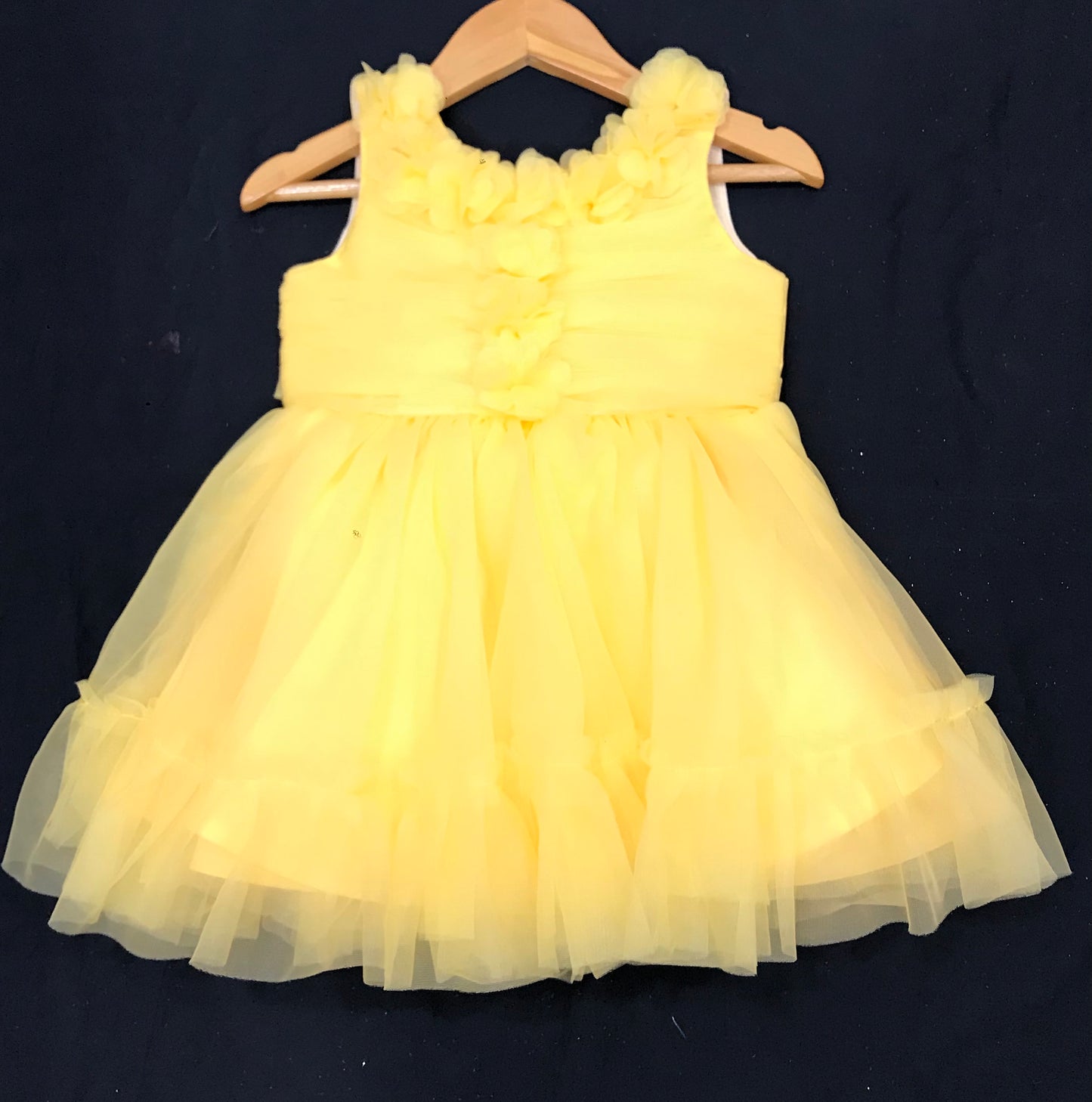 Yellow Colored Kids Party Wear Net Frock In USA