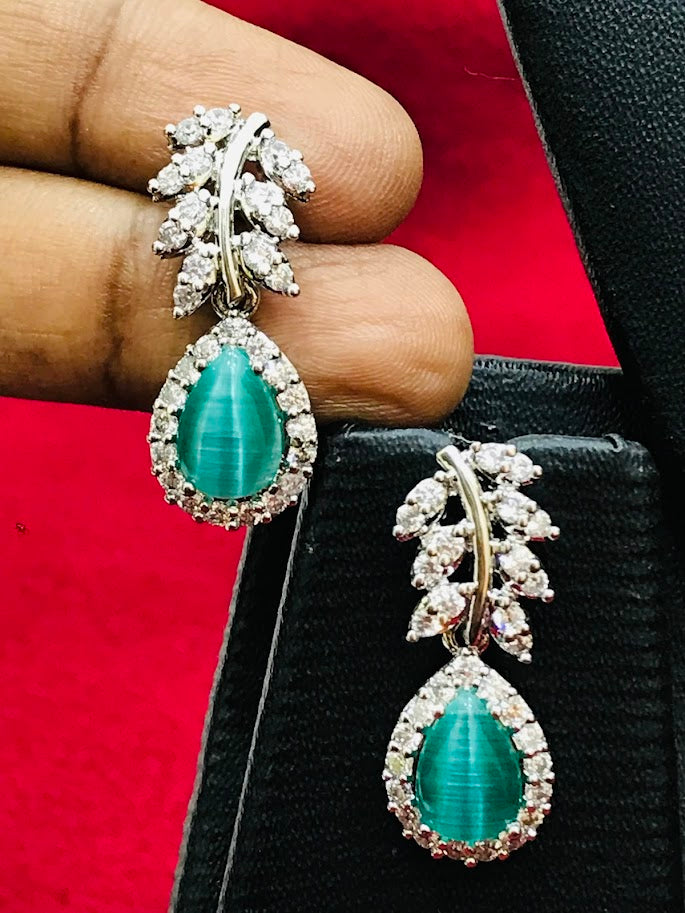 Teal Green Color American Diamond Earrings In Gilbert
