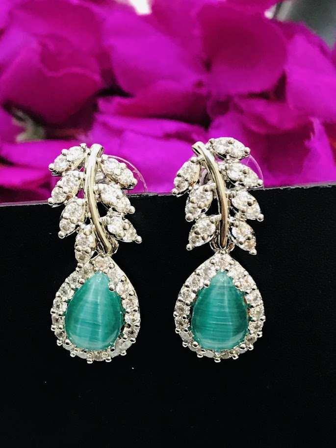 Teal Green Color American Diamond Earrings In USA