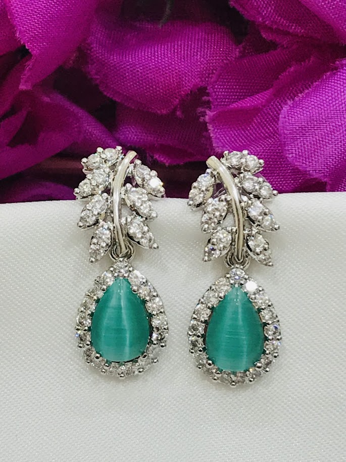 Beautiful Teal Green Color American Diamond Earrings Near Me