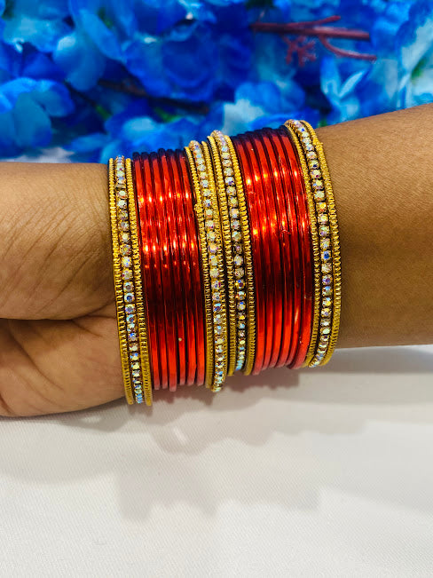 Red Color Beads Studded Designer Metal Bangles Near Me
