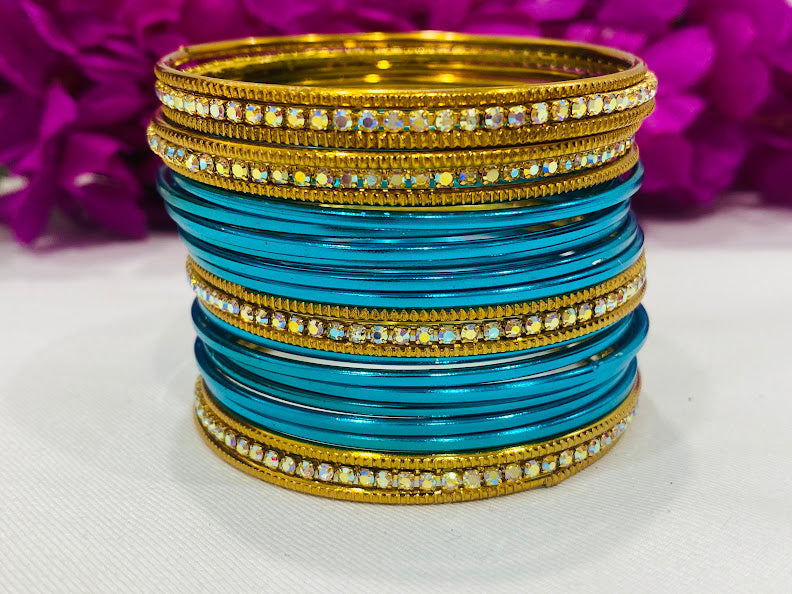 Beads Studded Thin Metal Bangle Sets in Gilbert