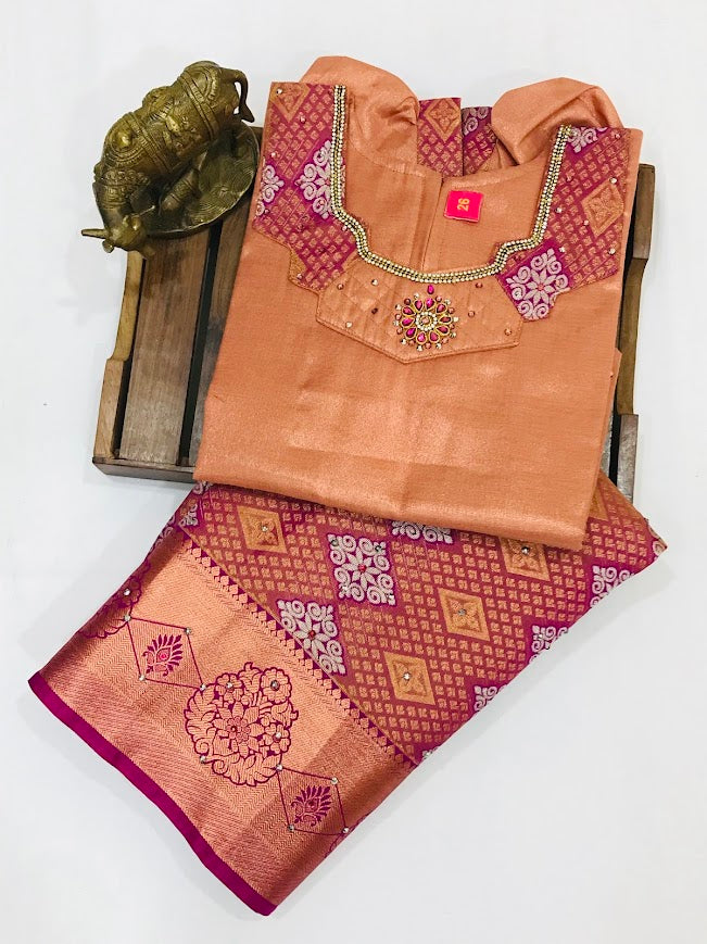 Silk Embroidery And Stone Work Pattu Langa Sets In USA