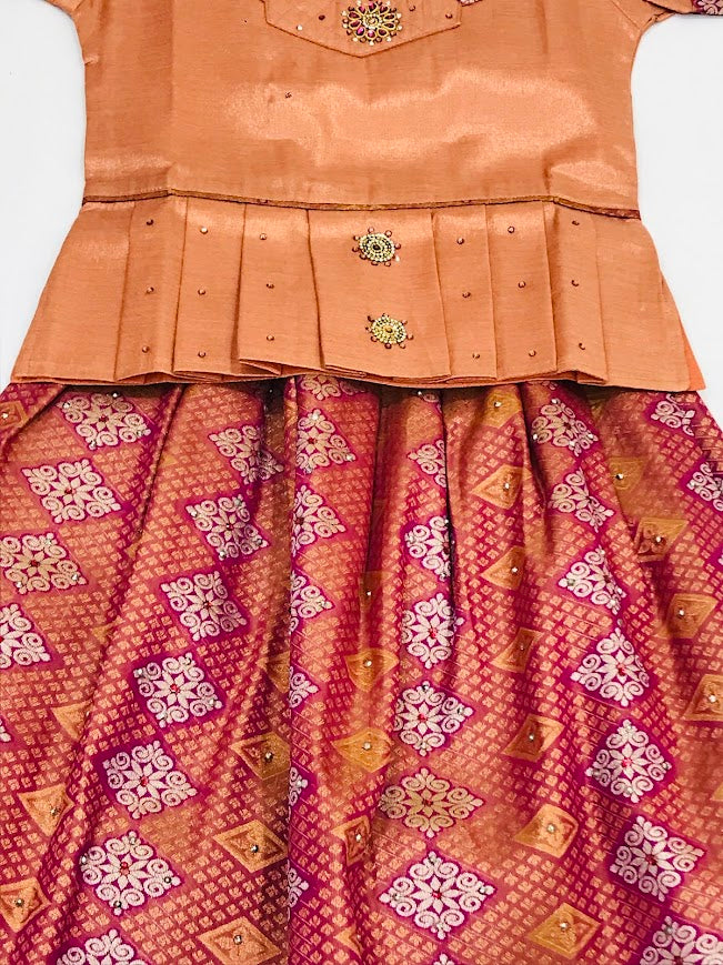 Maroon Color Silk Embroidery And Stone Work Pattu Langa Sets In Chandler