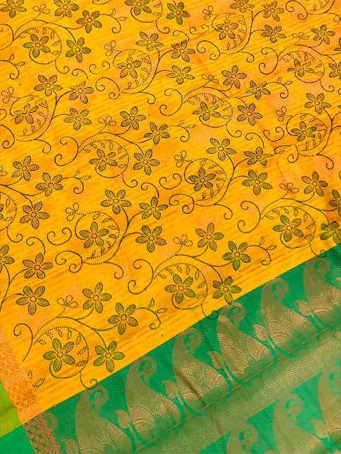Beautiful Yellow Colored Art Silk Saree In Skull Valley