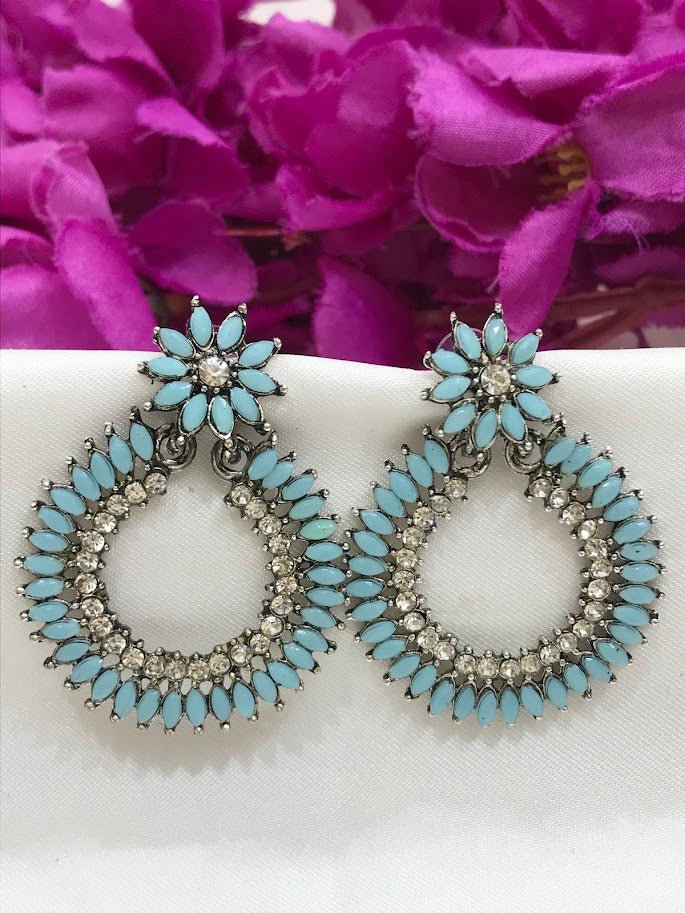 Sky Blue Colored Oxidized Earrings In USA