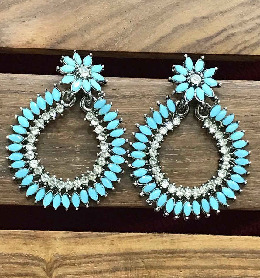 Sky Blue Colored With White Stone Design Oxidized Earrings In USA