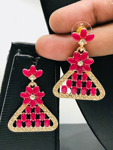 Prettiest Pink Color American Diamond Earrings For Women Near Me