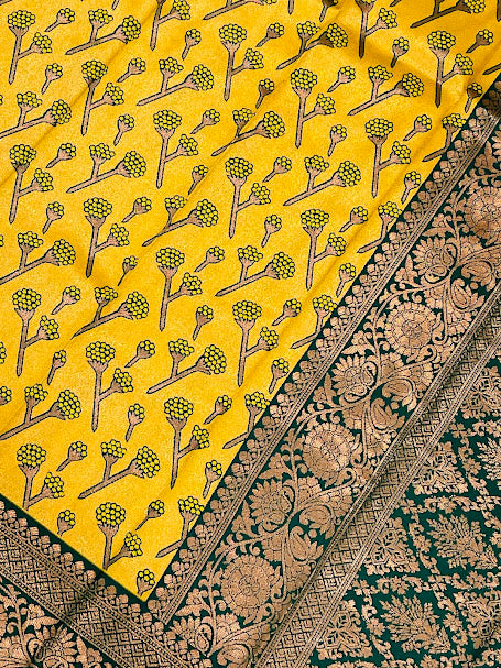 Attractive Mustart Yellow Color Pure Kanchi Silk Saree In Mesa