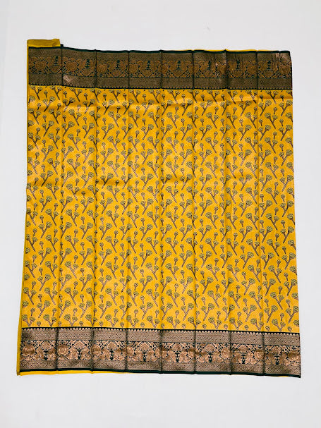 Attractive Mustart Yellow Color Pure Kanchi Silk Saree For Women In Tempe