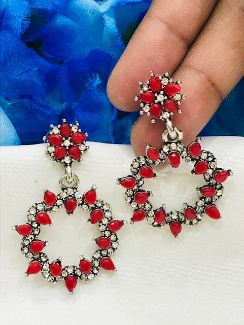 Red Colored Oxidized Earrings In Tucson
