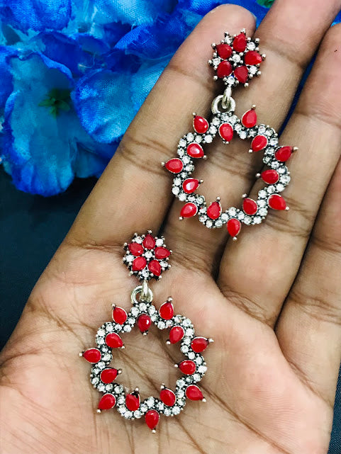 Red Colored Oxidized Earrings For Women In USA