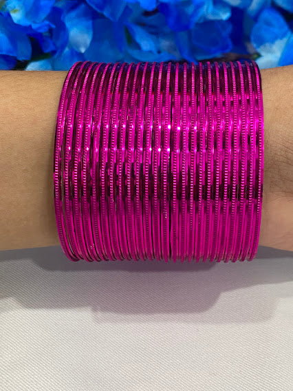 Dark Pink Color Traditional Plain Running Dotted Metal Bangle Sets Near Me