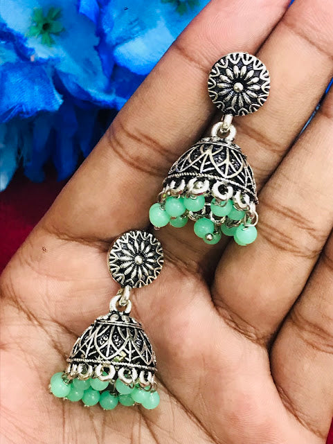 Green Color Oxidized Jhumka Earrings For Women In USA