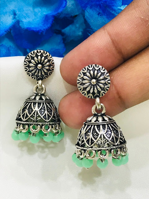 Prettiest Green Color Oxidized Jhumka Earrings For Women Near Me