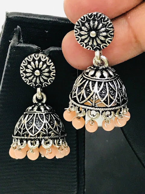 Stunning Peach Colored Oxidized Jhumka Earrings Near Me