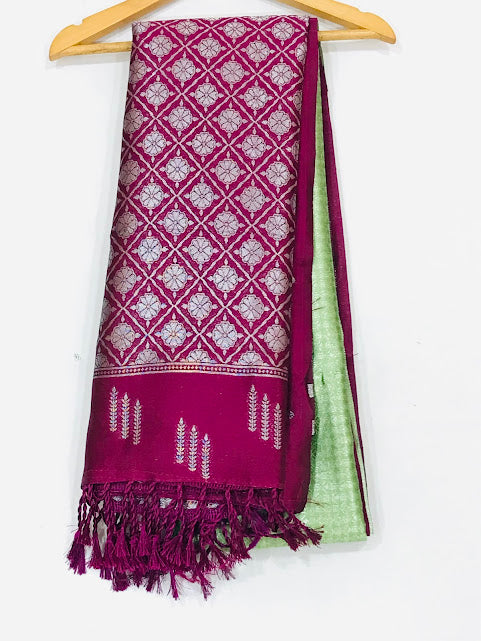 Attractive Light Green Colored Soft Silk With Contrast Border Saree In USA