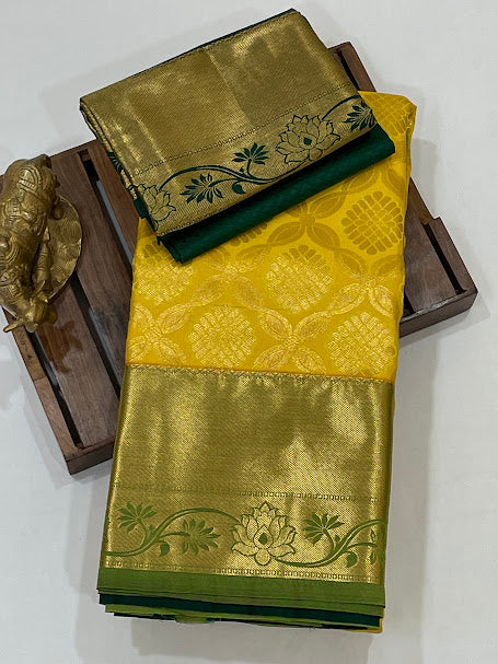 Yellow Color Pure Kanchi Silk Saree For Women Near Me