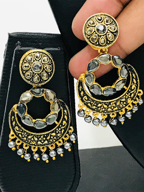 Elegant Gray Colored Antique Gold Earrings Near Me
