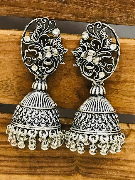 Silver Colored Flower Design Jhumka for Women In Chandler