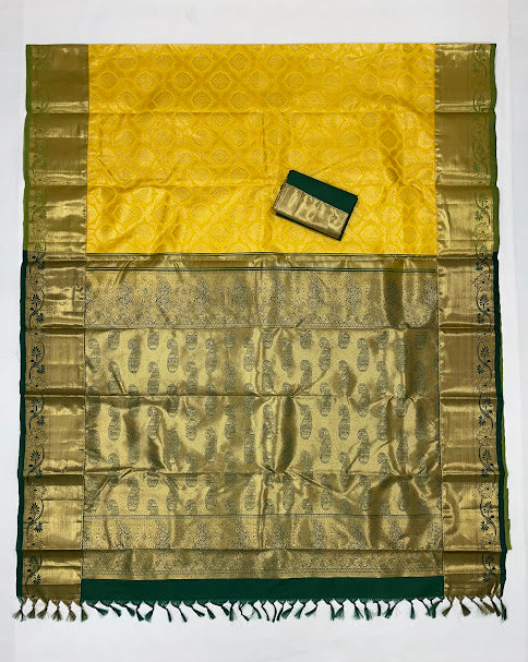 Elegant Yellow Color Pure Kanchi Silk Saree For Women