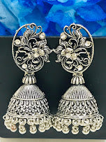 Silver Colored Flower Design Jhumka for Women In USA
