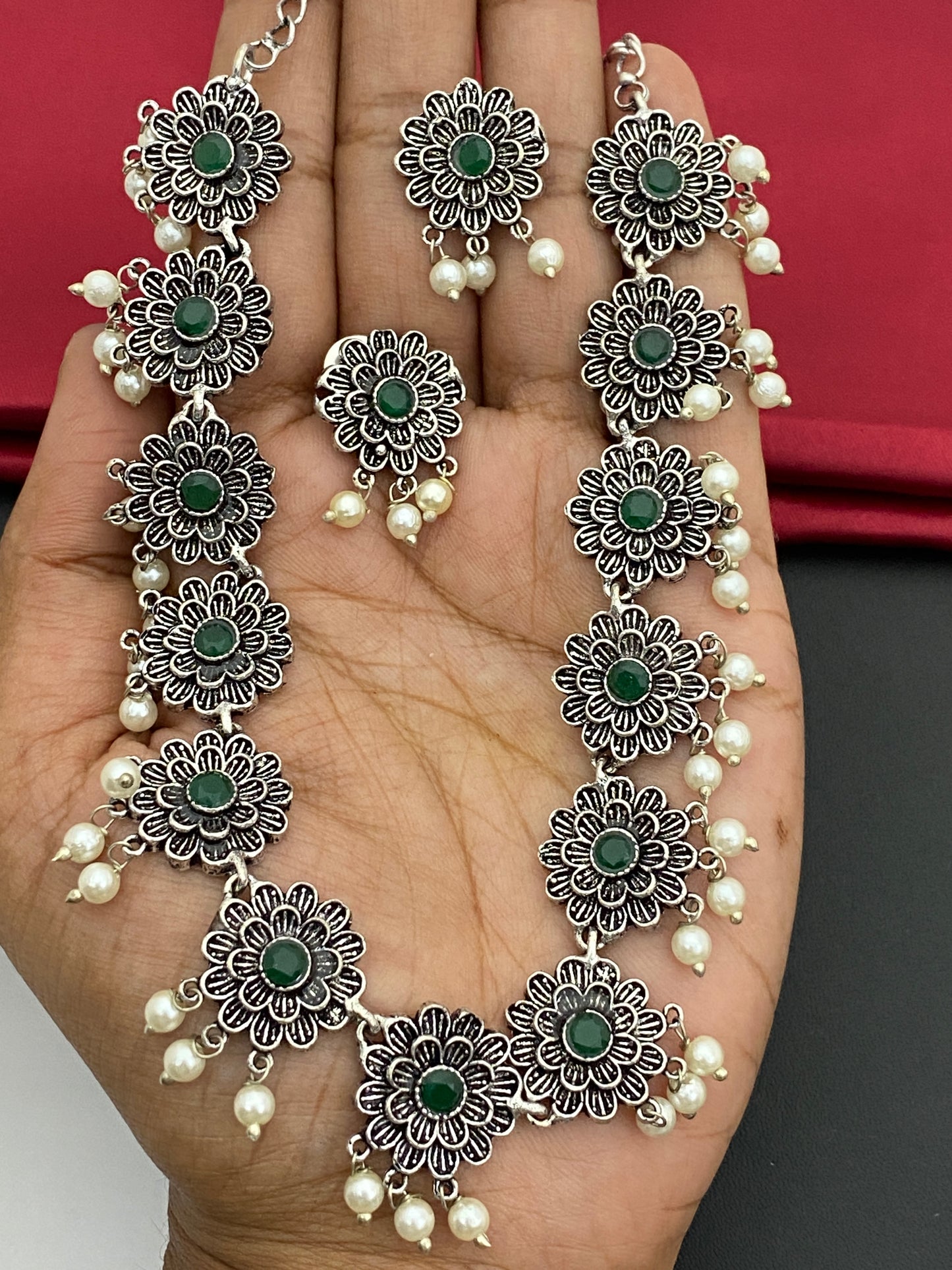 Emerald Stone Studded Necklace set Near Me
