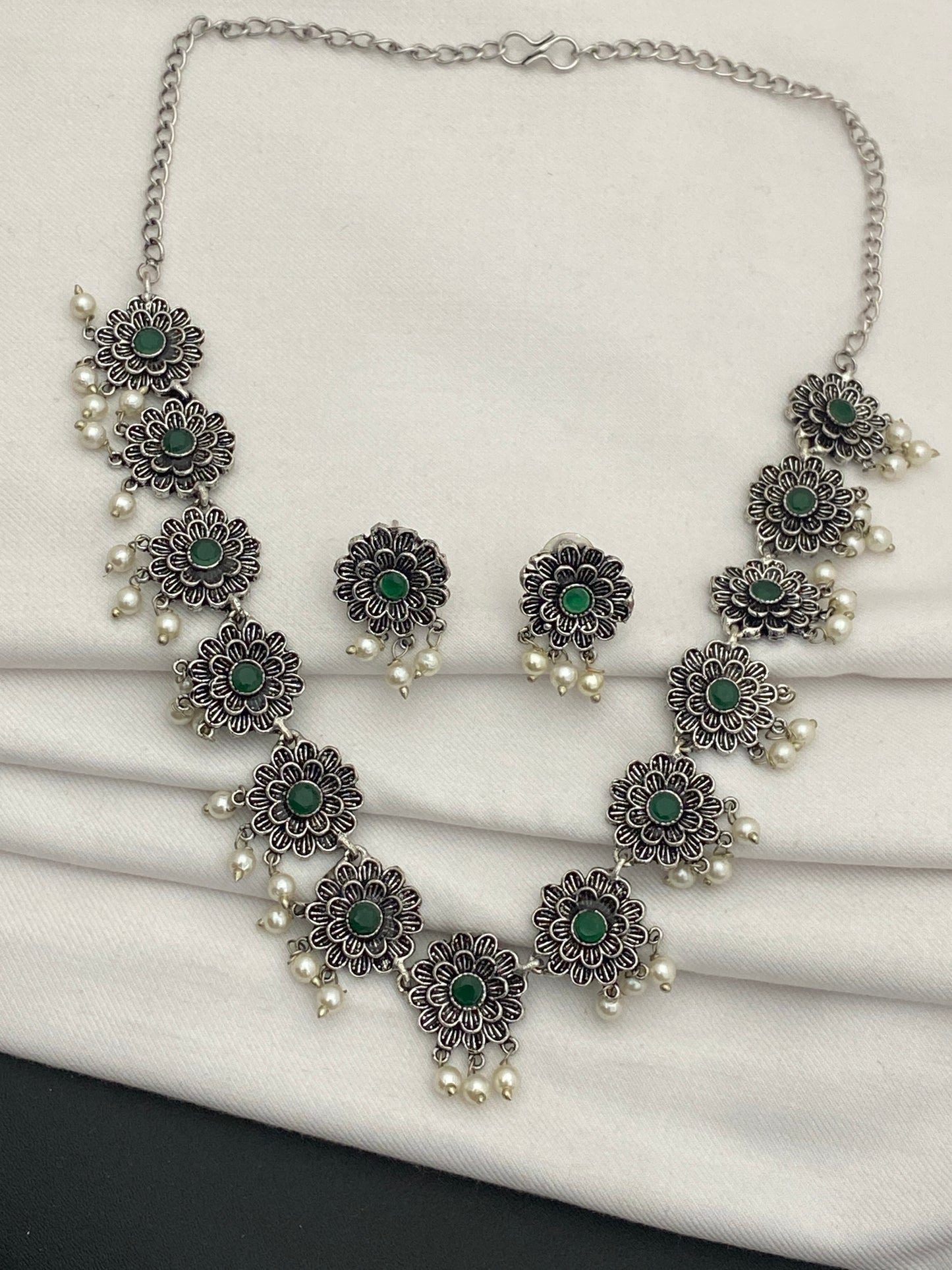 German Silver Stone Studded Necklace Set in USA