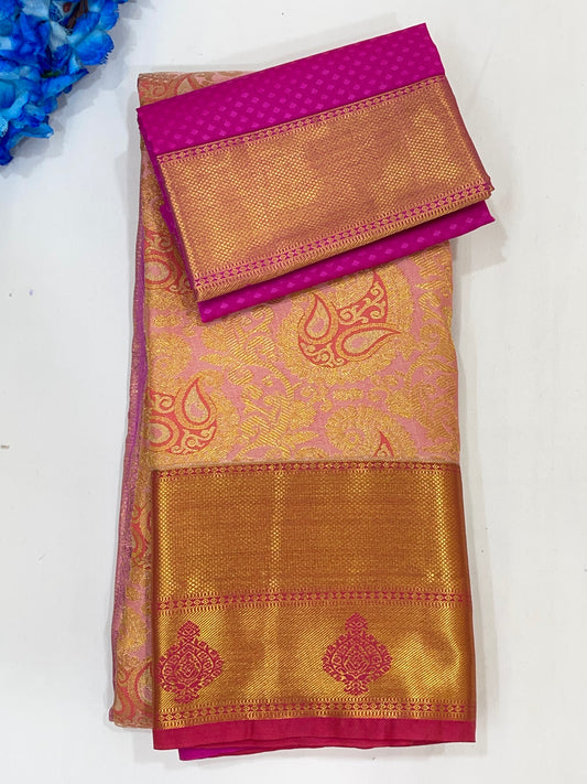 Beautiful light Pink Color Pure Kanchi Silk Saree For Women