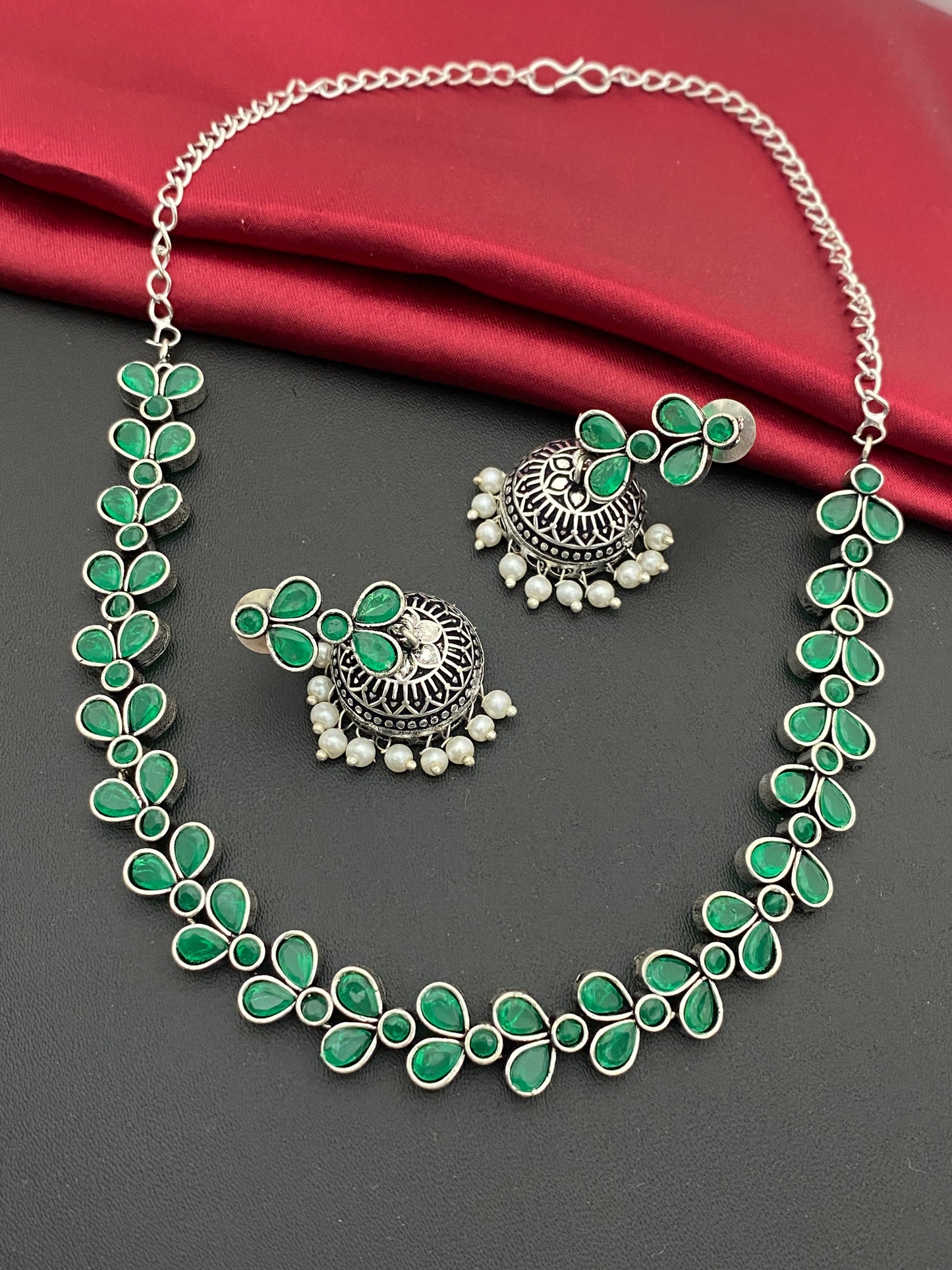 Traditional Oxidized German Silver Necklace With Earrings