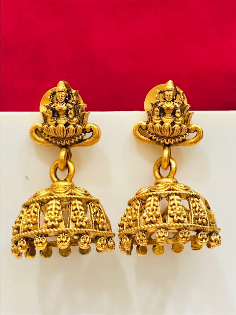 Elegant Gold Colored Antique Gold Unique Designed Earrings