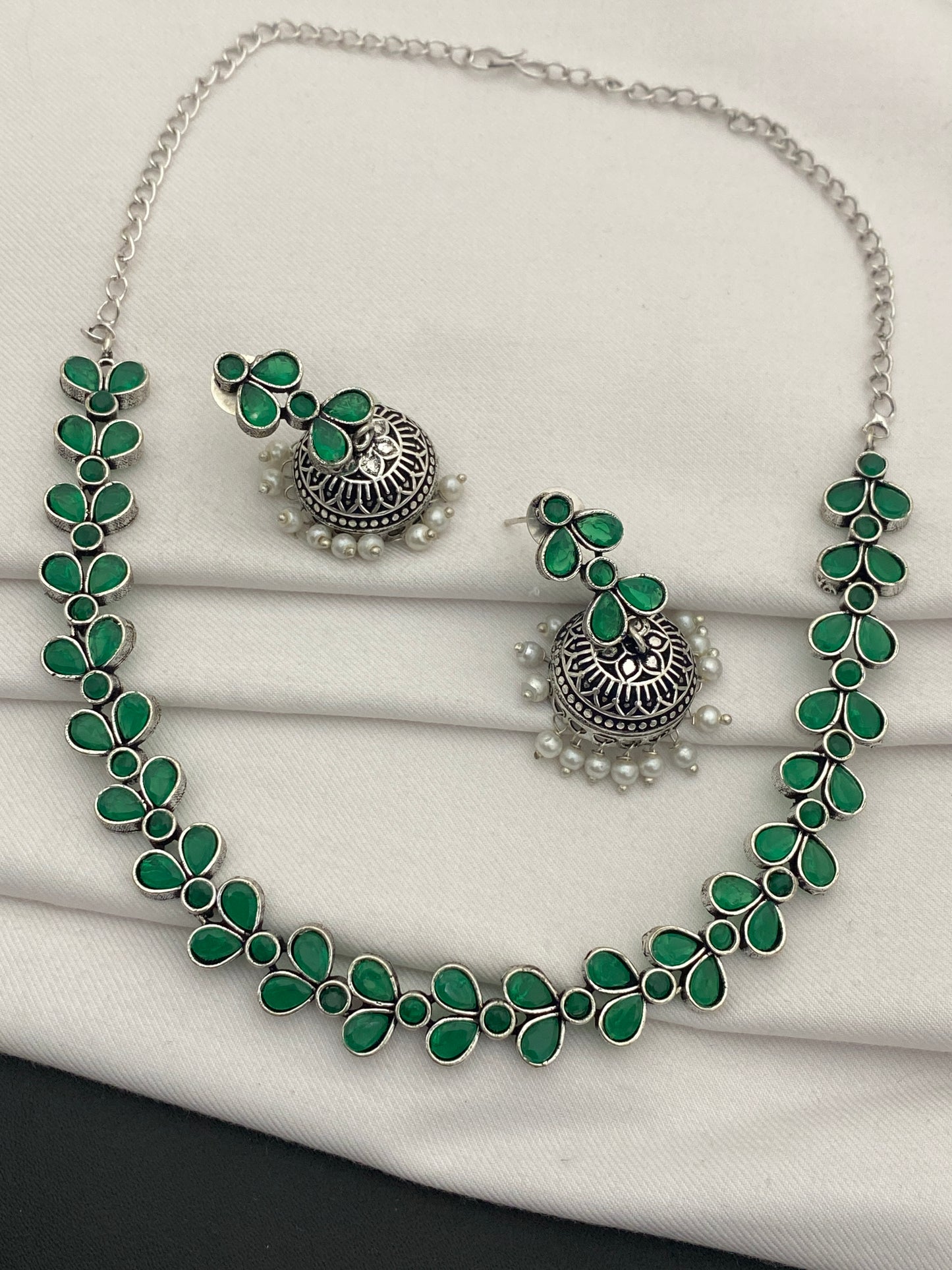 Traditional Oxidized German Silver Necklace With Earrings